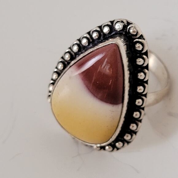 Sterling Silver Yellow and Brown Agate Ring – Statement Jewelry – Size 8.5 - Picture 12 of 15